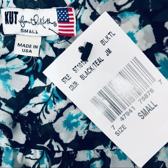 Kut from the Kloth Jasmine Floral Blouse Blue Black White S - Picture 5 of 6